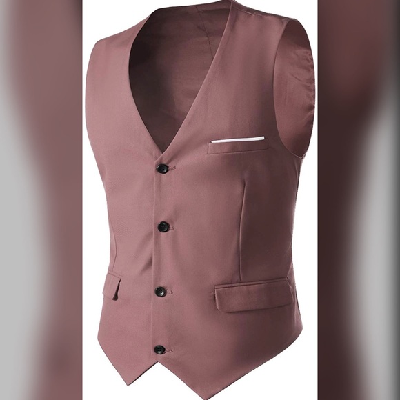 Mens Two Button Notch Lapel Slim Fit 3 Piece Suit Blazer Jacket Tux Vest - Picture 5 of 7